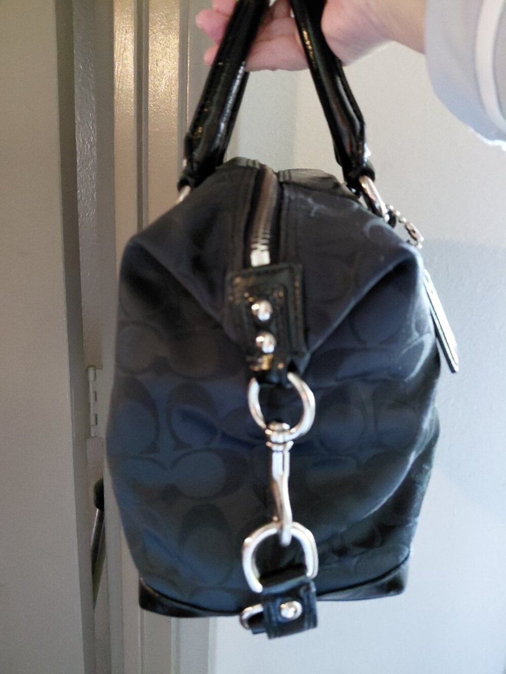 Coach Ashley Black Signature C Jacquard and Leather Satchel - Picture 7 of 10